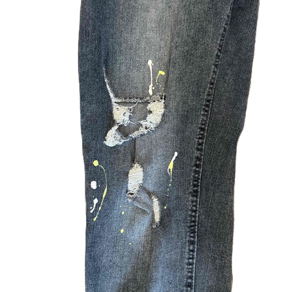 Shein Men's Skinny Jeans Paint Splatter Distressed Dark Wash Size 34 - Picture 15 of 16